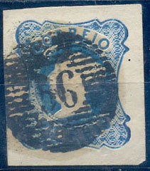 2435.jpg -     Lote:    2435      Lotes pelo Correio              Descrição:         1853 &mdash; D. Maria II. CE2, 25 reis, azul. Com margens largas, Obliterado com carimbo numérico da 1.ª reforma "56" &mdash; Braga.        O       Valor Base:     &euro; 7,00     Valor Venda:     &euro;      