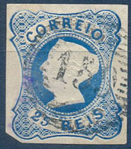 2436.jpg -     Lote:    2436      Lotes pelo Correio              Descrição:         1853 &mdash; D. Maria II. CE2, 25 reis, azul. Com margens curtas, Obliterado com carimbo numérico da 1.ª reforma "159" &mdash; Estremoz.        O       Valor Base:     &euro; 7,00     Valor Venda:     &euro;      