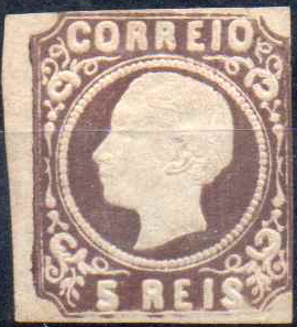 2461.jpg -     Lote:    2461      Lotes pelo Correio              Descrição:         1862/64 &mdash; D. Luís. CE14, 5 reis castanho escuro, cunho III. Margens curtas. Valor de catálogo &euro; 212,00.        **       Valor Base:     &euro; 15,00     Valor Venda:     &euro;      