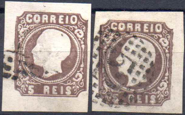 2464.jpg -     Lote:    2464      Lotes pelo Correio              Descrição:         1862/64 &mdash; D. Luís I. CE14, 5 reis. Lote de dois selos com margens muito largas. Valor de catálogo &euro; 90,00.        O       Valor Base:     &euro; 10,00     Valor Venda:     &euro;      