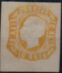 2465.jpg -     Lote:    2465      Lotes pelo Correio              Descrição:         1862/64 &mdash; D. Luís I. CE15, 10 reis amarelo laranja, com boas margens mas regomado.        RG**       Valor Base:     &euro; 20,00     Valor Venda:     &euro;      