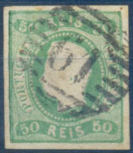 2483.jpg -     Lote:    2483      Lotes pelo Correio              Descrição:         1866/67 - D. Luís I. Fita curva. Não denteado. CE23, selo de 50 reis, verde. Carimbo "61"- Guimarães. Valor de catálogo 120,00.         O       Valor Base:     &euro; 10,00     Valor Venda:     &euro;      