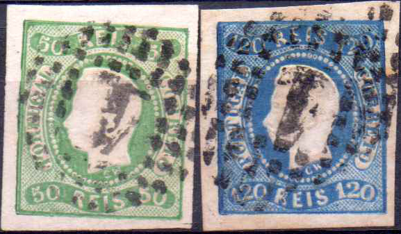 2484.jpg -     Lote:    2484      Lotes pelo Correio              Descrição:         1866/67 &mdash; D. Luís I. Fita curva. Não denteados. CE23 e 26, 50 e 100 reis. Selos com boas margens. MB. Valor de catálogo &euro; 246,00.        O       Valor Base:     &euro; 20,00     Valor Venda:     &euro;      