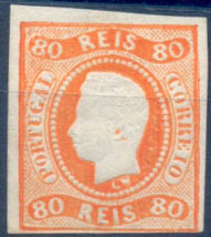 2486.jpg -     Lote:    2486      Lotes pelo Correio              Descrição:         1866/1867 &mdash; D. Luís I. Fita curva. Não denteado. CE24, 80 reis, amarelo laranja. Margens curtas, sem goma. Valor de catálogo &euro; 450,00.        *       Valor Base:     &euro; 45,00     Valor Venda:     &euro;      