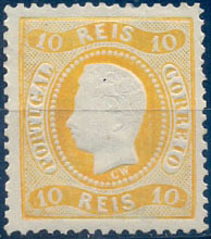 2495.jpg -     Lote:    2495      Lotes pelo Correio              Descrição:         1867/70. D. Luís I. Fita curva. Denteado. CE28, 10 reis, amarelo. Valor de catálogo &euro; 450,00.        **       Valor Base:     &euro; 45,00     Valor Venda:     &euro;      