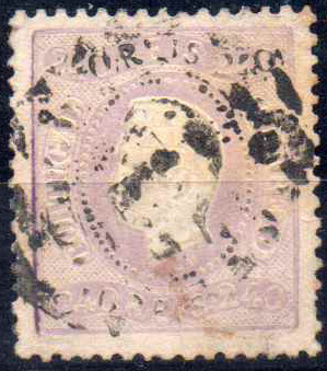 2507.jpg -     Lote:    2507      Lotes pelo Correio              Descrição:         1867/70 &mdash; D. Luís I. Fita curva, denteados. CE35, 240 lilás. Selo com um dente mais curto. Valor de catálogo &euro; 880,00.        O       Valor Base:     &euro; 40,00     Valor Venda:     &euro;      
