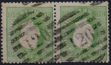 2517.jpg -     Lote:    2517      Lotes pelo Correio              Descrição:         1870/76 &mdash; D. Luís I. Fita direita. CE41, 50 reis verde, denteado 12 &frac12;, papel liso. Par obliterado com carimbo da 2.ª reforma "120 &mdash; MONTALEGRE".        O       Valor Base:     &euro; 10,00     Valor Venda:     &euro;      
