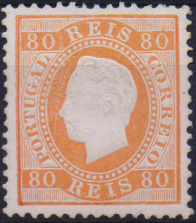 2521.jpg -     Lote:    2521      Lotes pelo Correio              Descrição:         1870/76 &mdash; D. Luís I. Fita direita. CE42, 80 reis laranja, denteado 12 &frac12;, papel porcelana. Valor de catálogo &euro; 210,00.        **       Valor Base:     &euro; 20,00     Valor Venda:     &euro;      
