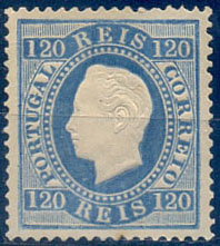 2526.jpg -     Lote:    2526      Lotes pelo Correio              Descrição:         Reimpressões de 1905 * 1870/76 - D. Luís I. Fita direita. CE44, 120 reis, azul, denteado13 &frac12;. Valor de catálogo &euro; 100,00.        R**       Valor Base:     &euro; 15,00     Valor Venda:     &euro;      