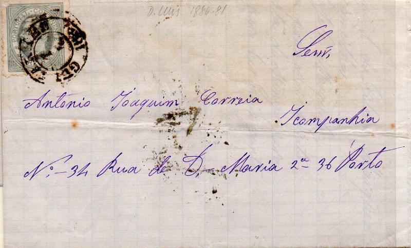2540.jpg -     Lote:    2540      Lotes pelo Correio              Descrição:         1880/81 &mdash; D. Luís I. De perfil. CE52, 25 reis azul-cinzento em carta circulada de Guimarães (01.04.80) para o Porto. Provavelmente a data mais antiga circulada deste selo.        Carta       Valor Base:     &euro; 10,00     Valor Venda:     &euro;      