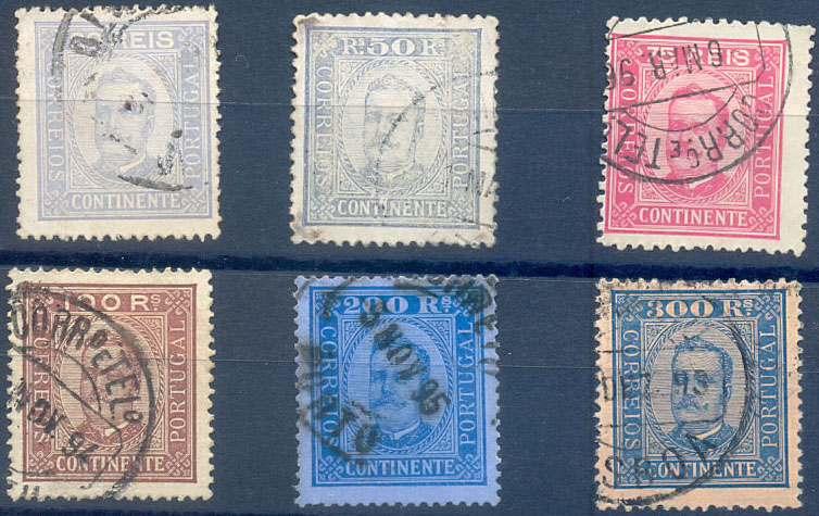 2557.jpg -     Lote:    2557      Lotes pelo Correio              Descrição:         1892/93 &mdash; D. Carlos I. Lote de 6 selos CE71/73, 75, 78/79, 50 reis, 75 reis, 100 reis, 20 reis, 200 reis e 300 reis. Valor de catálogo &euro; 264,00.        O       Valor Base:     &euro; 22,00     Valor Venda:     &euro;      