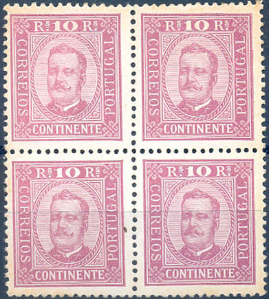 2560.jpg -     Lote:    2560      Lotes pelo Correio              Descrição:         1892/93 &mdash; D. Carlos I. (Diogo Neto). CE69, 10 reis lilás, denteado 12 &frac12;. Quadra. Valor de catálogo &euro; 880,00.        ***       Valor Base:     &euro; 100,00     Valor Venda:     &euro;      