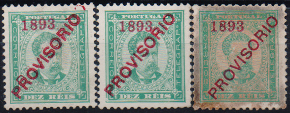 2576.jpg -     Lote:    2576      Lotes pelo Correio              Descrição:         1892/93 &mdash; D. Luís I. Sobrecargas "PROVISÓRIO". CE90, 10 reis. Lote de três selos. Um dos selos com SOBRECARGA DUPLA.        **       Valor Base:     &euro; 20,00     Valor Venda:     &euro;      