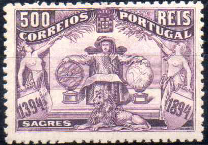 2584.jpg -     Lote:    2584      Lotes pelo Correio              Descrição:         1894 &mdash; 5.º Centenário do Nascimento do Infante D. Henrique. CE109, 500 reis violeta s/ violeta claro. Valor de catálogo &euro; 602,00.        **       Valor Base:     &euro; 50,00     Valor Venda:     &euro;      