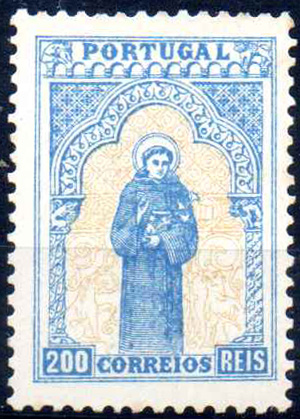 2587.jpg -     Lote:    2587      Lotes pelo Correio              Descrição:         1895 &mdash; 7.º Centenário do Nascimento de S. António. CE122, 200 reis. Selo sem goma. Valor de catálogo &euro; 290,00.        *       Valor Base:     &euro; 25,00     Valor Venda:     &euro;      