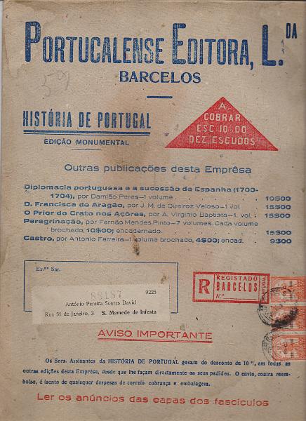 2604.jpg -     Lote:    2604      Lotes pelo Correio              Descrição:         1933 &mdash; D. Nuno Alvares Pereira, com sobretaxa. Publicação da Empresa Portucalense de Barcelos, circulada registada com 3 selo CE548.        IMP       Valor Base:     &euro; 10,00     Valor Venda:     &euro;      