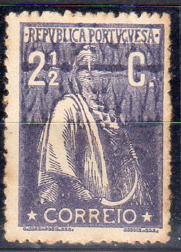 2622.jpg -     Lote:    2622      Lotes pelo Correio              Descrição:         1912 &mdash; Ceres. CE211, 2 &frac12; C, violeta, denteado 15x14, papel porcelana. Selo com impressão defeituosa. Manchas de óxido no verso.        ***       Valor Base:     &euro; 3,00     Valor Venda:     &euro;      