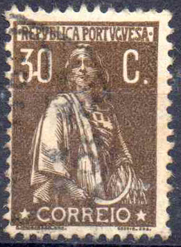 2657.jpg -     Lote:    2657      Lotes pelo Correio              Descrição:         1920/22 &mdash; Ceres. Novas taxas e cores. CE242, 30c castanho, denteado 12x11 &frac12;, papel acetinado. Selo com variedade de cliché MM X (x20).         O       Valor Base:     &euro; 5,00     Valor Venda:     &euro;      