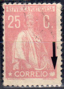 2671.jpg -     Lote:    2671      Lotes pelo Correio              Descrição:         1923 &mdash; Ceres. Novas taxas e cores. CE255, 25C rosa, denteado 12x11 &frac12;, papel liso. Selo com variedade de cliché MM XXVII (x60).        O       Valor Base:     &euro; 5,00     Valor Venda:     &euro;      