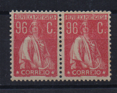 2680.jpg -     Lote:    2680      Lotes pelo Correio              Descrição:         1924/26 &mdash; Ceres. CE287. 96C vermelho. Par horizontal. Valor de catálogo &euro; 230,00.        ***       Valor Base:     &euro; 25,00     Valor Venda:     &euro;      