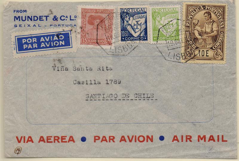 2690.jpg -     Lote:    2690      Lotes pelo Correio              Descrição:         1925/1933 &mdash; Centenário Camilo Castelo Branco (selo de recurso) + Lusíadas + Infante D. Henrique. Sobrescrito circulado de Lisboa (18.10.35) para Santiago do Chile, com trânsito por Casablanca. Selos CE359, 530, 546 e 569.        Carta       Valor Base:     &euro; 15,00     Valor Venda:     &euro;      