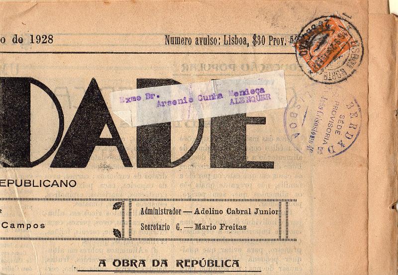 2693.jpg -     Lote:    2693      Lotes pelo Correio              Descrição:         1926 &mdash; Ceres. CE398, 4c laranja. Circulado em jornal "Liberdade" datado de 15.09.28) de Lisboa (19.09.28) para Alenquer.        JRN       Valor Base:     &euro; 8,00     Valor Venda:     &euro;      