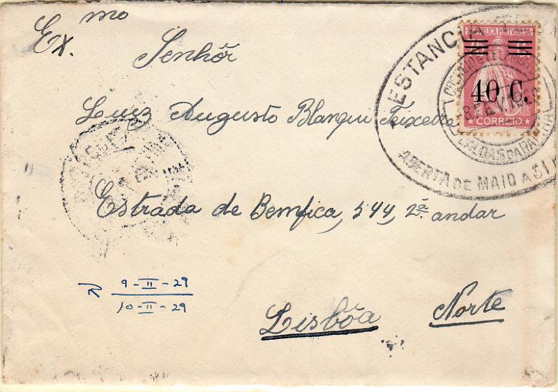 2711.jpg -     Lote:    2711      Lotes pelo Correio              Descrição:         1928/29 &mdash; Ceres, com sobretaxa. CE473, 40 s/ 75C rosa, em sobrescrito circulado de Caldas da Rainha (08.02.29) para Lisboa. Carimbo publicitário da "ESTÂNCIA TERMAL", batido a preto. MB.        Carta       Valor Base:     &euro; 12,00     Valor Venda:     &euro;      