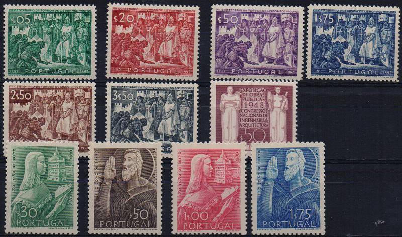 2763.jpg -     Lote:    2763      Lotes pelo Correio              Descrição:         1947/48 &mdash; Tomada de Lisboa aos Mouros + Centenário de S. João de Brito + Exposição de Obras Públicas. CE685/695. As três séries completas. Valor de catálogo &euro; 126,50.        ***       Valor Base:     &euro; 12,00     Valor Venda:     &euro;      