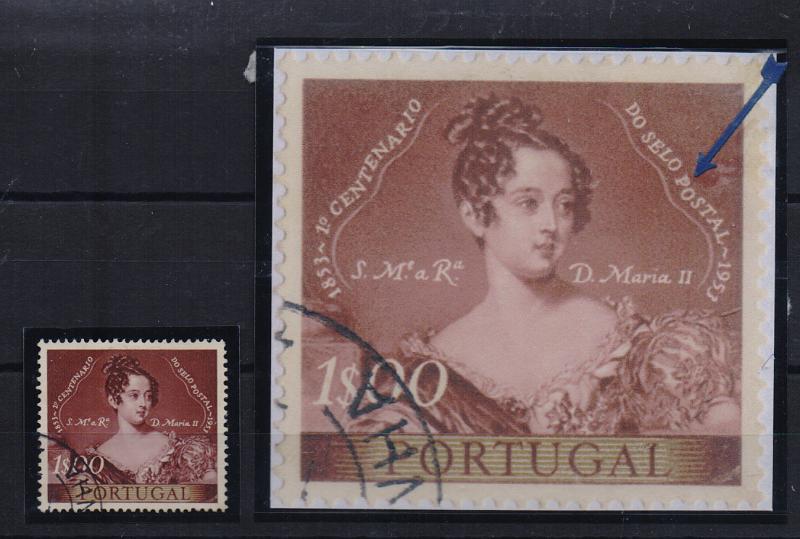 2793.jpg -     Lote:    2793      Lotes pelo Correio              Descrição:         1953 &mdash; Centenário do Selo Postal Português. CE787, 1$00 vermelho. Selo com um "ponto" no círculo da letra "P" em POSTAL.        O       Valor Base:     &euro; 5,00     Valor Venda:     &euro;      