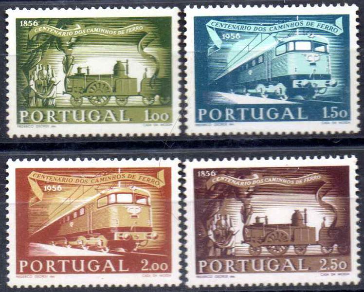 2803.jpg -     Lote:    2803      Lotes pelo Correio              Descrição:         1956 &mdash; 1.º Centenário dos Caminhos de Ferro em Portugal. CE821/824. Série completa. Valor de catálogo &euro; 176,00.        ***       Valor Base:     &euro; 18,00     Valor Venda:     &euro;      