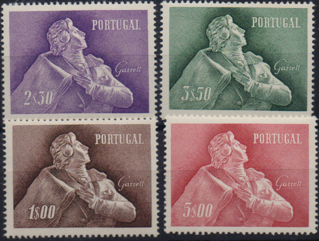 2808.jpg -     Lote:    2808      Lotes pelo Correio              Descrição:         1957 &mdash; Almeida Garrett. CE827/830. Série completa. Valor de catálogo &euro; 280,00.        ***       Valor Base:     &euro; 28,00     Valor Venda:     &euro;      