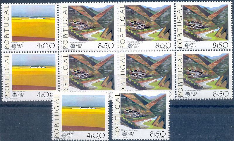 2845.jpg -     Lote:    2845      Lotes pelo Correio              Descrição:         1977 &mdash; Europa CEPT &mdash; Paisagens, 2 blocos de 6 selos + 1 par de selos. CE1330/1. Valor de catálogo &euro; 70,00.        ***       Valor Base:     &euro; 7,00     Valor Venda:     &euro;      