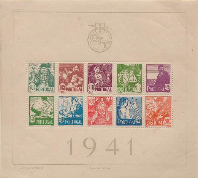 2921.jpg -     Lote:    2921      Lotes pelo Correio              Descrição:         1941 &mdash; Costumes Portugueses * 1.ª emissão. CE BLC4. Valor de catálogo &euro; 230,00.        **       Valor Base:     &euro; 22,00     Valor Venda:     &euro;      