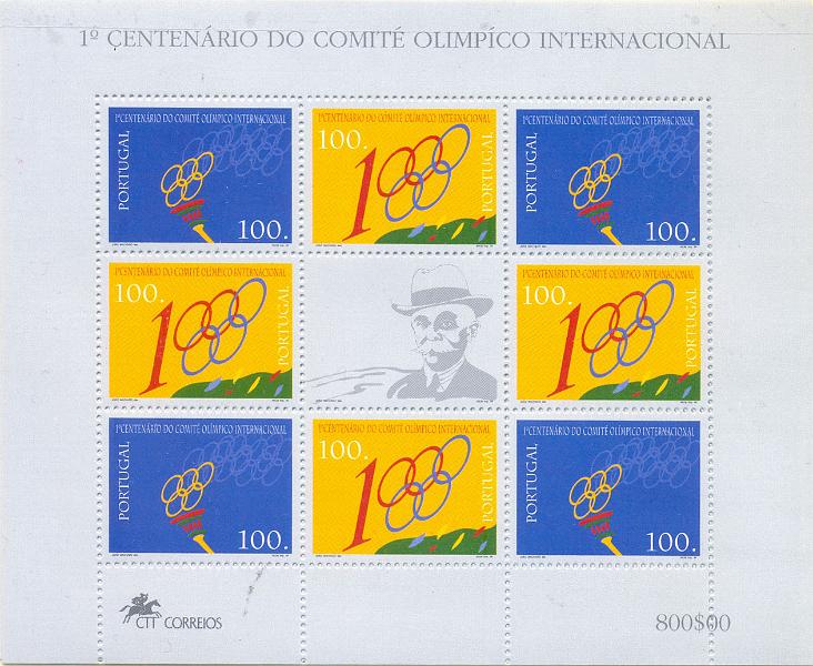 2942.jpg -     Lote:    2942      Lotes pelo Correio              Descrição:         1994 &mdash; 1º Centenário do Comité Olímpico Internacional. Lote de 3 folhas miniatura, CE 12; Valor de catálogo &euro; 120,00.        BLC       Valor Base:     &euro; 12,00     Valor Venda:     &euro;      