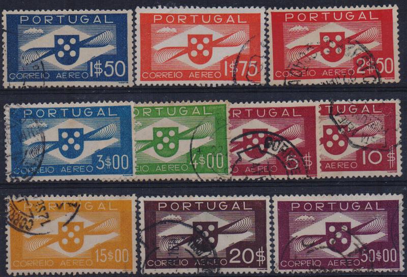 2958.jpg -     Lote:    2958      Lotes pelo Correio              Descrição:         1936/41 &mdash; Correio Aéreo. Tipo Hélice. CE CA 1/10. Série completa. Valor de catálogo &euro; 215,00.        O       Valor Base:     &euro; 20,00     Valor Venda:     &euro;      