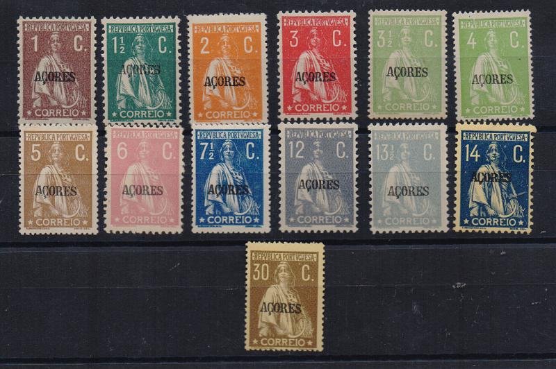 2992.jpg -     Lote:    2992      Lotes pelo Correio              Descrição:         1918/21 &mdash; Ceres. Selos do Continente com sobrecarga AÇORES. CE164/176. Série completa.        **       Valor Base:     &euro; 5,00     Valor Venda:     &euro;      