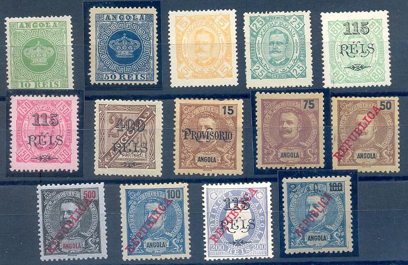 3018.jpg -     Lote:    3018      Lotes pelo Correio              Descrição:         Angola &mdash; 1881/1919. Lote de 14 selos novos e novos c/charneira, CE 10, 14, 25, 29, 66, 68, 74, 75, 83, 94,101,162,168 e 193. Valor de catálogo &euro; 241,00.        Lote       Valor Base:     &euro; 20,00     Valor Venda:     &euro;      