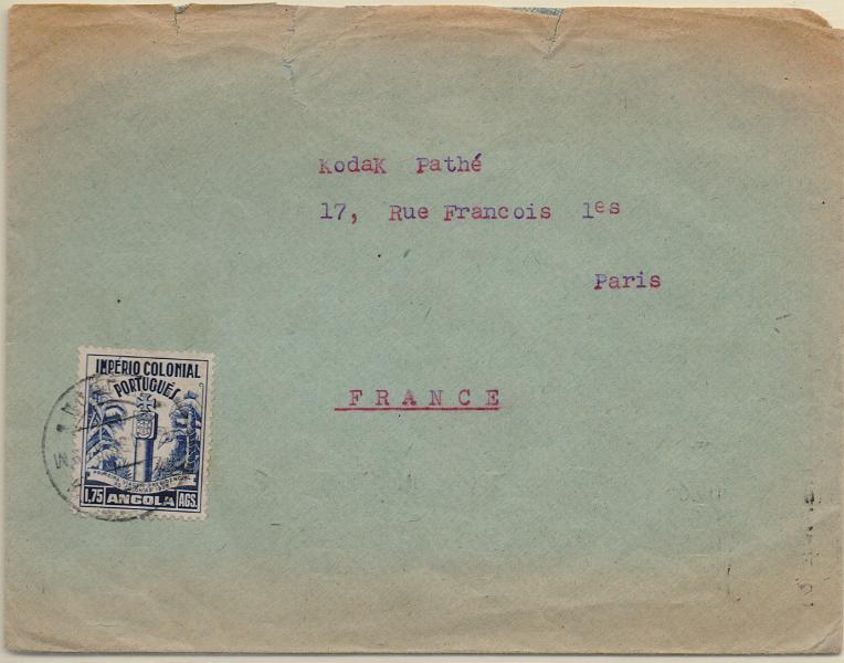 3032.jpg -     Lote:    3032      Lotes pelo Correio              Descrição:         1938 &mdash; Primeira Viagem Presidencial às Colónias. CE277, 1$75, azul, em carta circulada de Luanda para Paris.        Carta       Valor Base:     &euro; 8,00     Valor Venda:     &euro;      