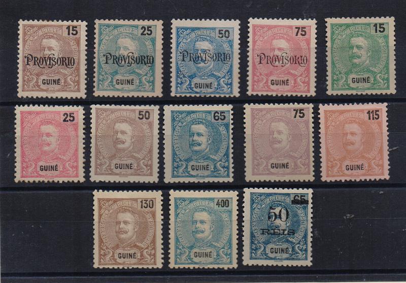 3068.jpg -     Lote:    3068      Lotes pelo Correio              Descrição:         1902/1905 &mdash; D. Carlos I, com sobrecarga "PROVISORIO" + D. Carlos I. Novas cores e valores + D. Carlos I, com sobretaxa. CE85/97. As três séries completas. A maioria dos selos sem goma. Valor de catálogo &euro; 146,00.        **/*       Valor Base:     &euro; 15,00     Valor Venda:     &euro;      