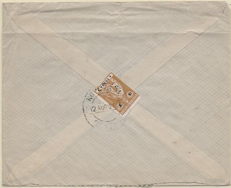 3097.jpg -     Lote:    3097      Lotes pelo Correio              Descrição:         1914 &mdash; Ceres. CE266, 3Tgs bistre, denteado 15x14, papel esmalte, estrelas I/I, em carta circulada de Nova Goa (12.08.20) para Paris.        Carta       Valor Base:     &euro; 8,00     Valor Venda:     &euro;      