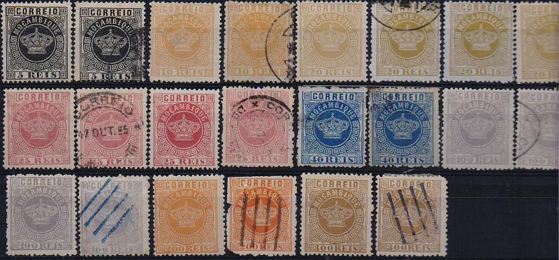 3145.jpg -     Lote:    3145      Lotes pelo Correio              Descrição:         1876 &mdash; Tipo Coroa. CE 1/5, 7/9. Séries incompletas em novo e usado (falta selos de 50 reis), em dentado 12 &frac12;. Um selo com defeito. Lote a ver.        **/*/O       Valor Base:     &euro; 25,00     Valor Venda:     &euro;      