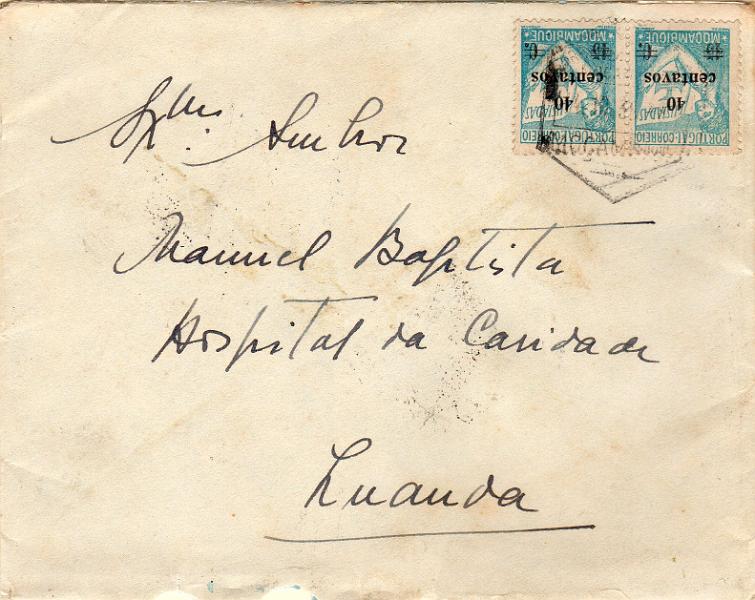 3166.jpg -     Lote:    3166      Lotes pelo Correio              Descrição:         1938 &mdash; Lusíadas. CE307, 40c s/ 45c. Par em sobrescrito circulado de Moçambique para Luanda (03.11.38) com trânsito por L. Marques (19.10.38).        Carta       Valor Base:     &euro; 8,00     Valor Venda:     &euro;      