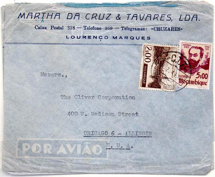 3169.jpg -     Lote:    3169      Lotes pelo Correio              Descrição:         1948/49 &mdash; Centenário de António Enes + Vistas de Moçambique. Lote de 3 sobrescritos circulados de L. marques com selos CE323, 332, 336 e 351. Lote a ver.         Carta       Valor Base:     &euro; 5,00     Valor Venda:     &euro;      