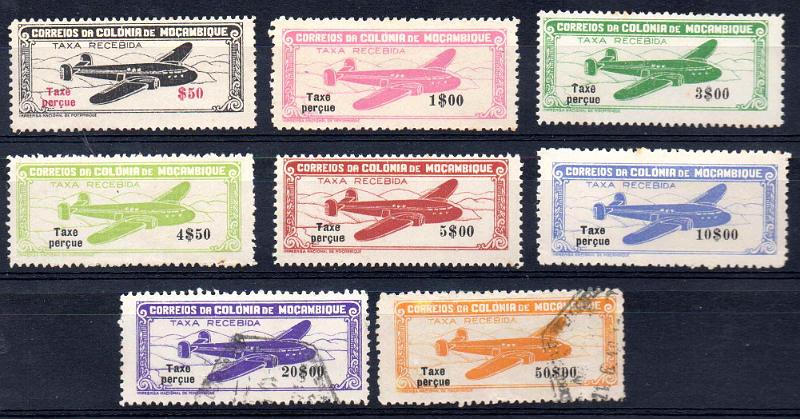 3174.jpg -     Lote:    3174      Lotes pelo Correio              Descrição:         1947 &mdash; Correio aéreo. "Avião", com legenda "Taxe perçue". CE CA16/23. Série completa. Selos de 20$00 e 50$00 usados. Valor de catálogo &euro; 110,00.        */O       Valor Base:     &euro; 15,00     Valor Venda:     &euro;      