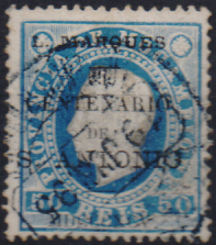 3183.jpg -     Lote:    3183      Lotes pelo Correio              Descrição:         1898 &mdash; Selos de D. Luís I, Fita direita de Moçambique com sobrecarga "Centenário de S. António". CE19. 50 reis azul, denteado 13 &frac12;. Valor de catálogo &euro; 28,00.        O       Valor Base:     &euro; 8,00     Valor Venda:     &euro;      