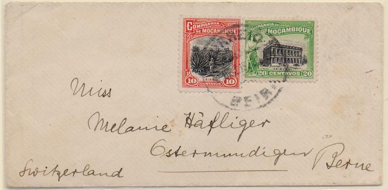 3193.jpg -     Lote:    3193      Lotes pelo Correio              Descrição:         1918/24 &mdash; Motivos locais. Sobrescrito circulado da Beira para Berna com selos de 10c e 20c CE126 e 128.        Carta       Valor Base:     &euro; 5,00     Valor Venda:     &euro;      