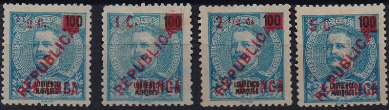 3205.jpg -     Lote:    3205      Lotes pelo Correio              Descrição:         1916 &mdash; Selos de D. Carlos I de Lourenço Marques, com sobretaxa. CE &frac14;. Série completa. Valor de catálogo &euro; 88,00.        *       Valor Base:     &euro; 18,00     Valor Venda:     &euro;      