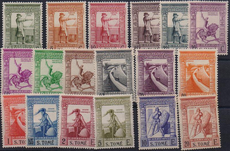 3217.jpg -     Lote:    3217      Lotes pelo Correio              Descrição:         1938 &mdash; Império Colonial Português. Legenda S. TOMÉ. CE298/315. Série completa. Alguns selos regomados. Lote a ver. Valor de catálogo &euro; 270,00.        ***       Valor Base:     &euro; 25,00     Valor Venda:     &euro;      