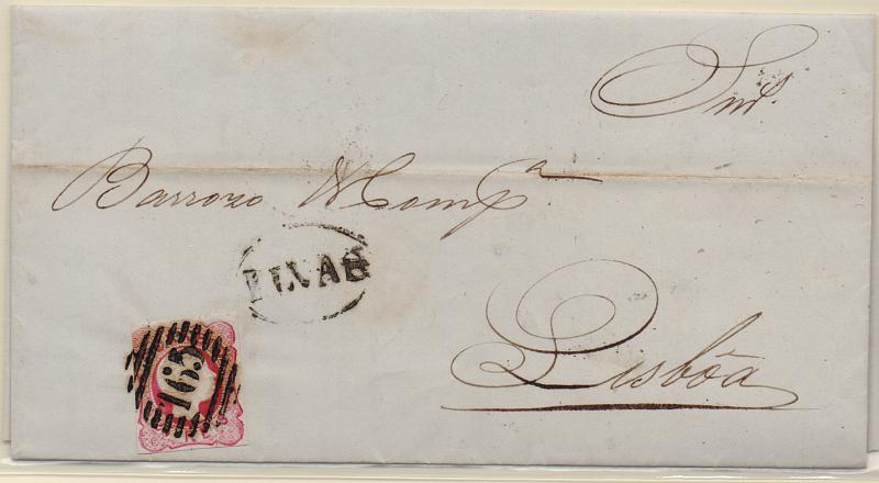 3253.jpg -     Lote:    3253      Lotes pelo Correio              Descrição:         Carimbos nominativos. 1856/58 &mdash; D. Pedro V. Cabelos anelados. Carta remetida de Elvas (25.01.61) para Lisboa, com selo de 25 reis carmim, com margens curtas, CE13. Carimbo batido a sépia "ELVAS".        Carta       Valor Base:     &euro; 8,00     Valor Venda:     &euro;      
