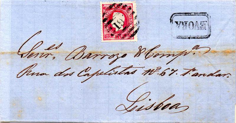 3260.jpg -     Lote:    3260      Lotes pelo Correio              Descrição:         Carimbos nominativos. 1870/76 &mdash; D. Luís I, fita direita. CE40, 25 reis carmim, denteado 12 &frac12; em carta circulada de Évora para a Lisboa (19.01.71). Carimbo nominativo batido a preto de "ÉVORA" e numérico da 2.ª reforma "197".        Carta       Valor Base:     &euro; 6,00     Valor Venda:     &euro;      